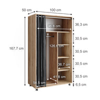 Vicco Armadio multifunzione Sonoma 100 x 168 cm aperto, con rotelle