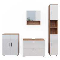 Vicco Set di mobili da bagno Bianco lucido/oro power oak 4 pezzi, con cassettiera e mobile midi