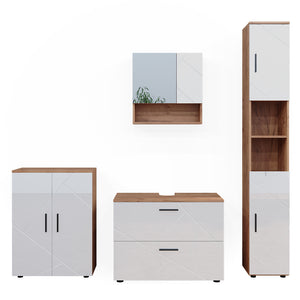 Vicco Set di mobili da bagno Bianco lucido/oro power oak 4 pezzi, con cassettiera e mobile midi