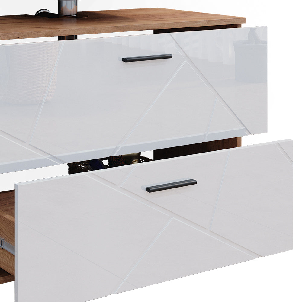 Vicco Set di mobili da bagno Bianco lucido/oro power oak 4 pezzi, con cassettiera e mobile midi