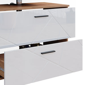 Vicco Set di mobili da bagno Bianco lucido/oro power oak 4 pezzi, con cassettiera e mobile midi