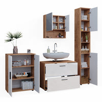 Vicco Set di mobili da bagno Bianco lucido/oro power oak 4 pezzi, con cassettiera e mobile midi