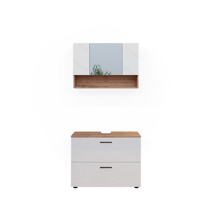 Vicco Set di mobili da bagno Bianco lucido/oro power oak 2 parti, mobile base 80 cm