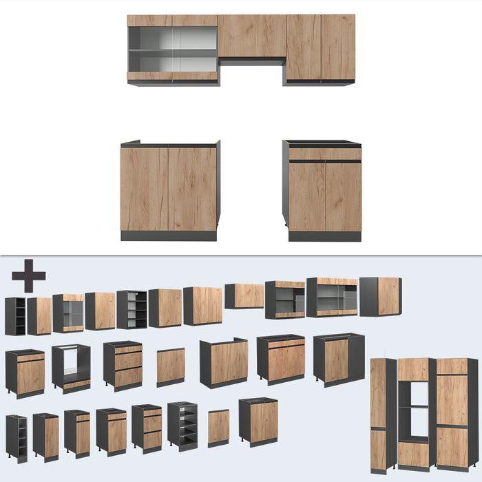 Vicco Cucina componibile Quercia dorata/antracite 200 cm , PL Rovere