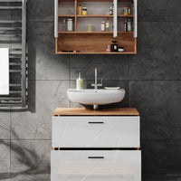 Vicco Set di mobili da bagno Bianco lucido/oro power oak 2 parti, mobile base 80 cm