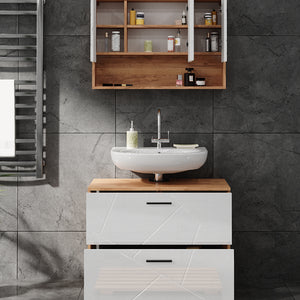 Vicco Set di mobili da bagno Bianco lucido/oro power oak 2 parti, mobile base 80 cm