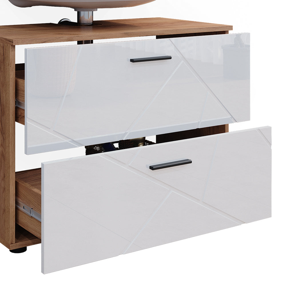 Vicco Set di mobili da bagno Bianco lucido/oro power oak 2 parti, mobile base 80 cm