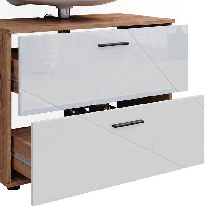 Vicco Set di mobili da bagno Bianco lucido/oro power oak 2 parti, mobile base 80 cm