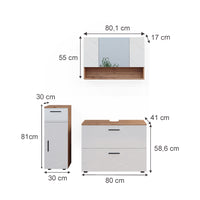 Vicco Set di mobili da bagno Bianco lucido/oro power oak 3 parti, con cassettiera e mobile midi