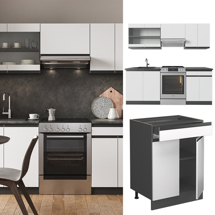 Vicco Cucina componibile Bianco/antracite 200 cm , PL Rovere