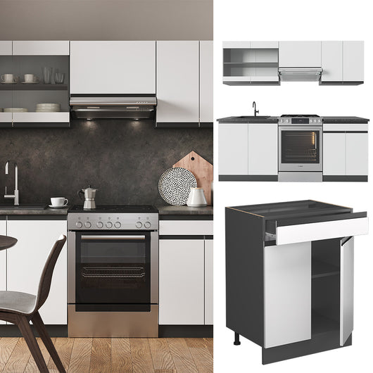 Vicco Cucina componibile Bianco/antracite 200 cm , PL Marmo