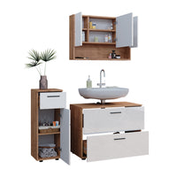 Vicco Set di mobili da bagno Bianco lucido/oro power oak 3 parti, con cassettiera e mobile midi