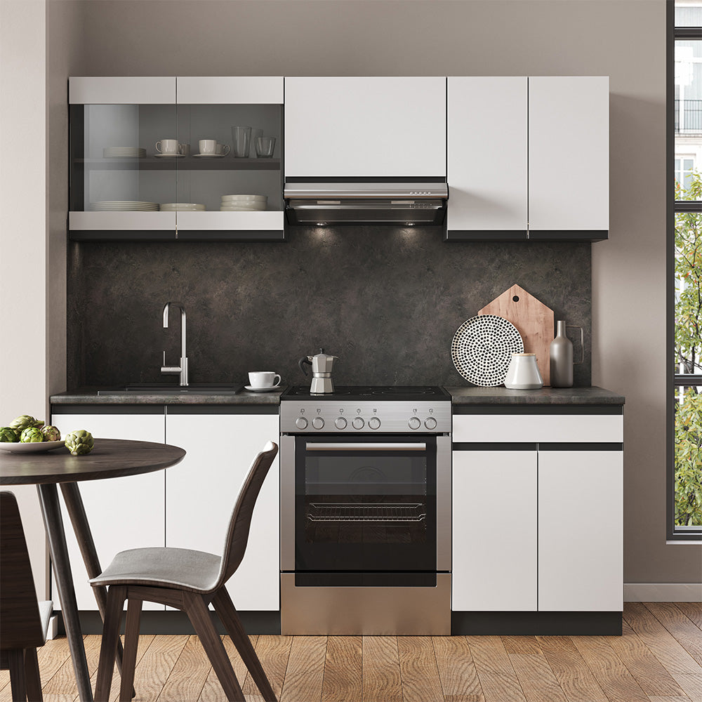 Vicco Cucina componibile Bianco/antracite 200 cm , PL Marmo
