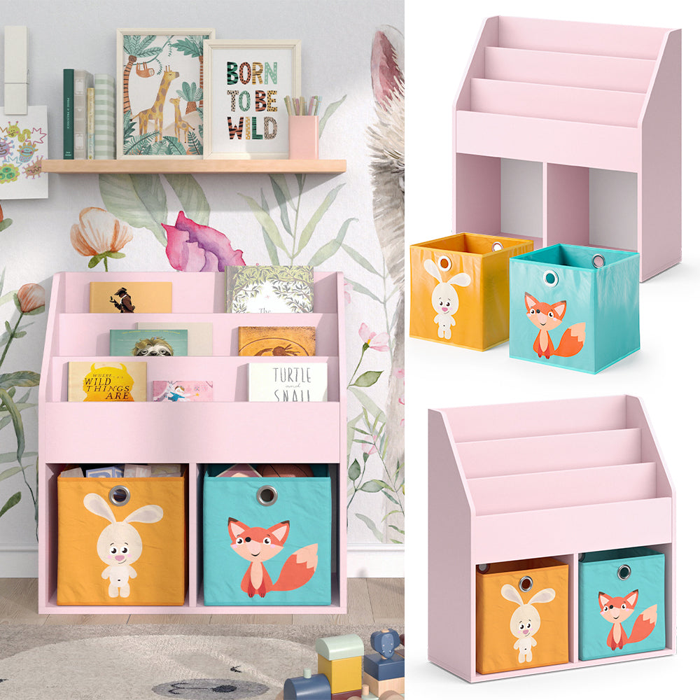Vicco Libreria bambini rosa 72 x 79 cm con 2 scatole pieghevoli (volpe, coniglio)