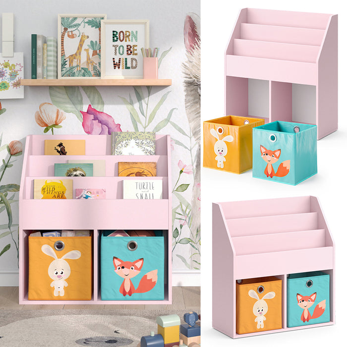 Vicco Libreria bambini rosa 72 x 79 cm con 2 scatole pieghevoli (volpe, coniglio)