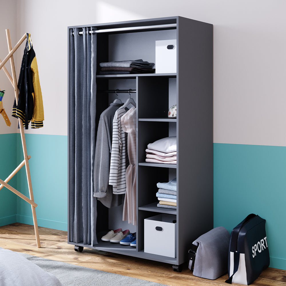 Vicco Armadio multifunzione Grigio 100 x 168 cm Con rulli