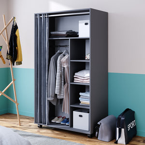 Vicco Armadio multifunzione Grigio 100 x 168 cm Con rulli