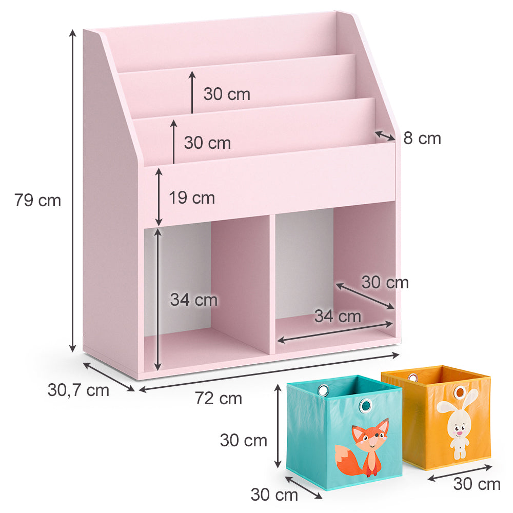 Vicco Libreria bambini rosa 72 x 79 cm con 2 scatole pieghevoli (volpe, coniglio)