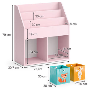 Vicco Libreria bambini rosa 72 x 79 cm con 2 scatole pieghevoli (volpe, coniglio)