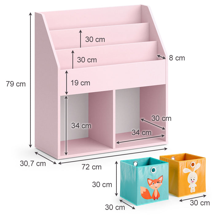 Vicco Libreria bambini rosa 72 x 79 cm con 2 scatole pieghevoli (volpe, coniglio)