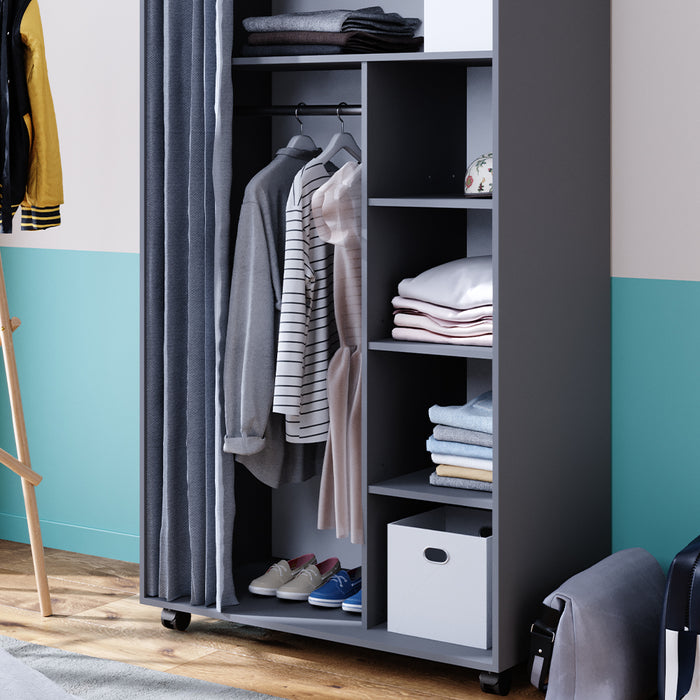 Vicco Armadio multifunzione Grigio 100 x 168 cm Con rulli