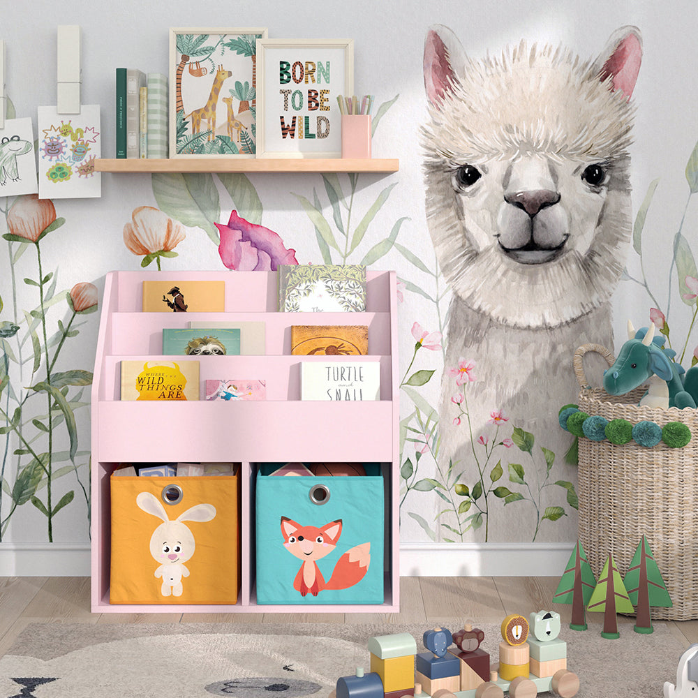 Vicco Libreria bambini rosa 72 x 79 cm con 2 scatole pieghevoli (volpe, coniglio)