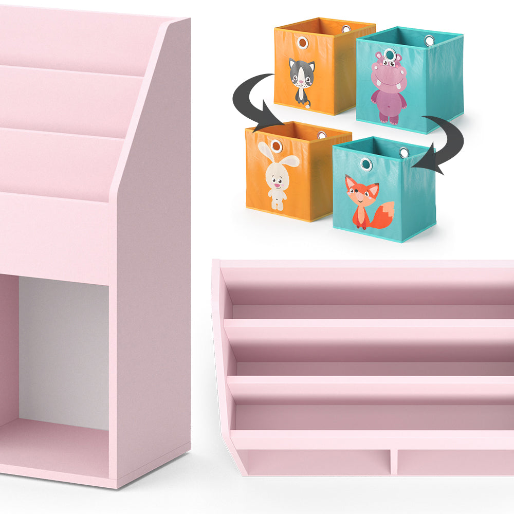 Vicco Libreria bambini rosa 72 x 79 cm con 2 scatole pieghevoli (volpe, coniglio)