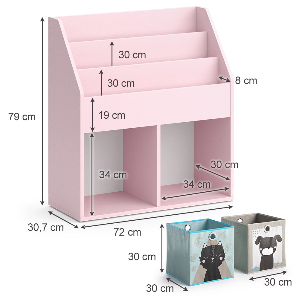 Vicco Libreria bambini rosa 72 x 79 cm con 2 scatole pieghevoli (cane, gatto)