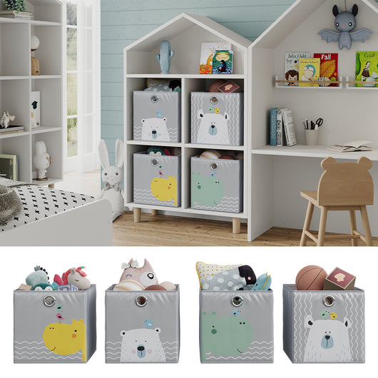 Vicco Scatola pieghevole Grigio (orso e ippopotamo) 30 x 30 cm (motivo orso e ippopotamo)