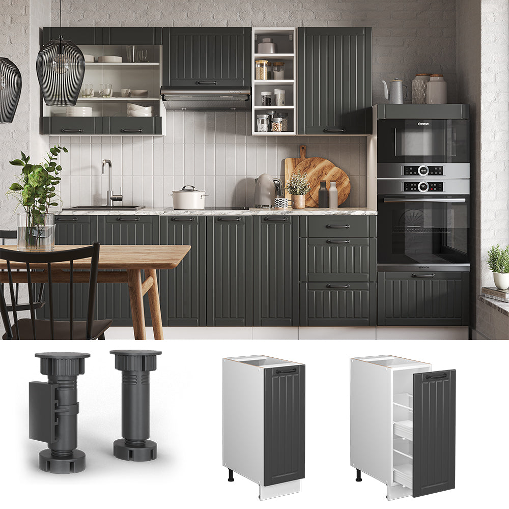Vicco Armadio cucina dispensa alto Antracite casa di campagna 30 cm , PL Rovere