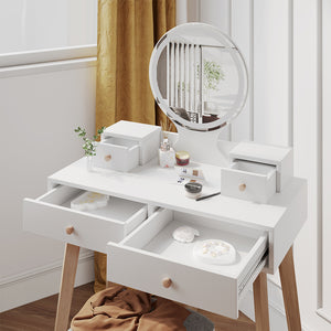 Vicco Tavolo da toeletta Bianco 80 cm con specchio LED e sgabello