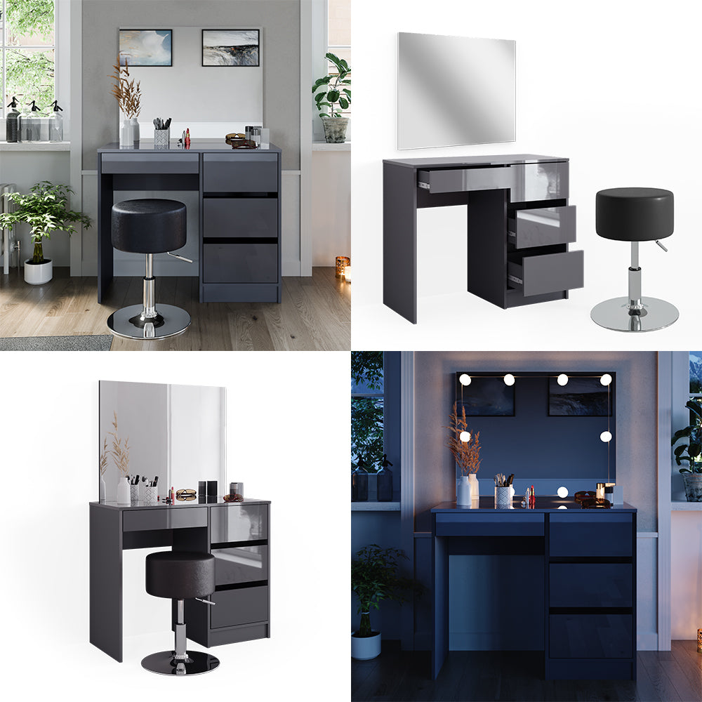 Vicco Tavolo da toeletta Antracite 40 cm con sgabello