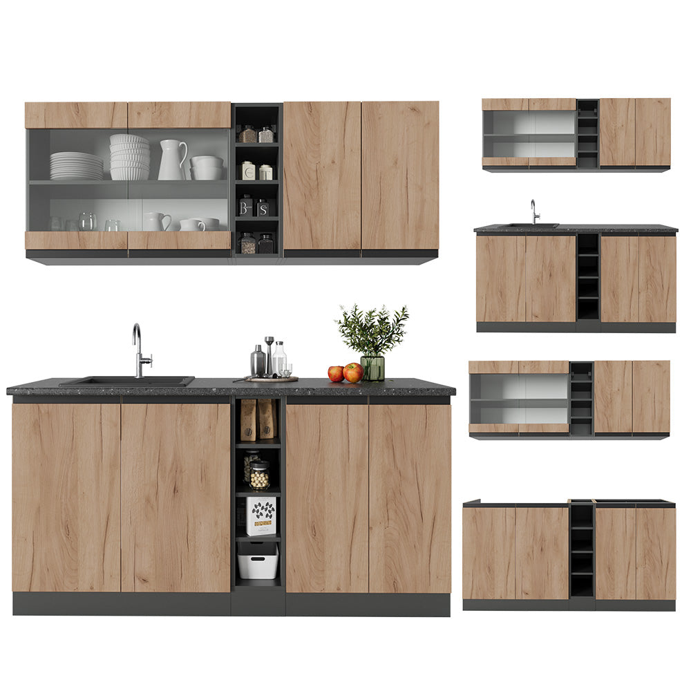 Vicco Cucina completa Quercia dorata/antracite 160 cm Forma a J