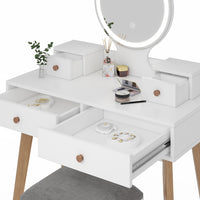 Vicco Tavolo da toeletta Bianco 80 cm con specchio LED e sgabello