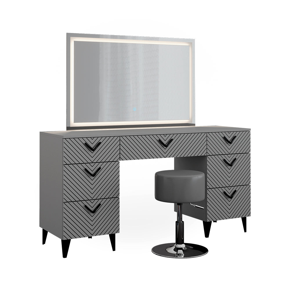 Vicco Tavolo da toeletta Grigio 150 cm con specchio LED e sgabello