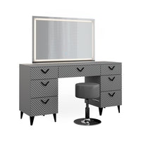 Vicco Tavolo da toeletta Grigio 150 cm con specchio LED e sgabello