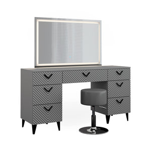 Vicco Tavolo da toeletta Grigio 150 cm con specchio LED e sgabello