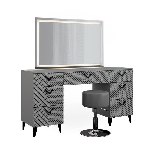 Vicco Tavolo da toeletta Grigio 150 cm con specchio LED e sgabello