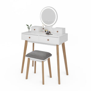 Vicco Tavolo da toeletta Bianco 80 cm con specchio LED e sgabello