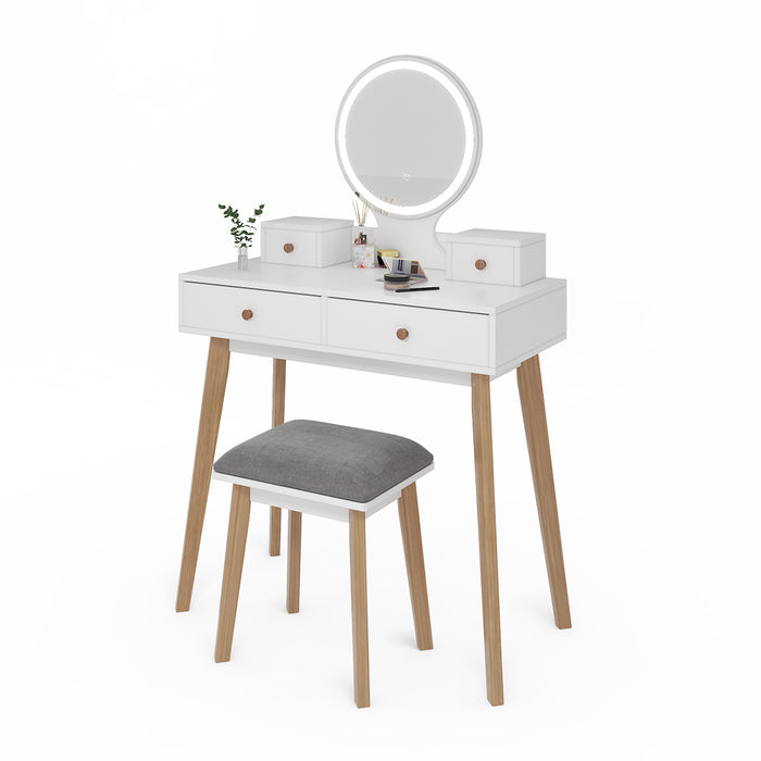 Vicco Tavolo da toeletta Bianco 80 cm con specchio LED e sgabello