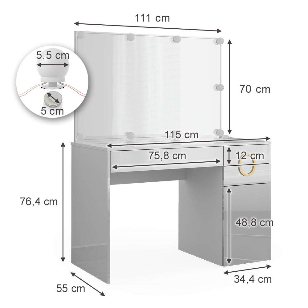 Vicco Tavolo da toeletta Bianco 115 cm con illuminazione a LED