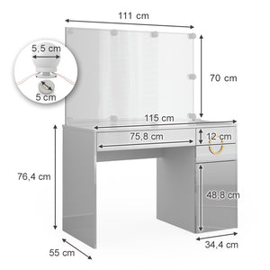 Vicco Tavolo da toeletta Bianco 115 cm con illuminazione a LED