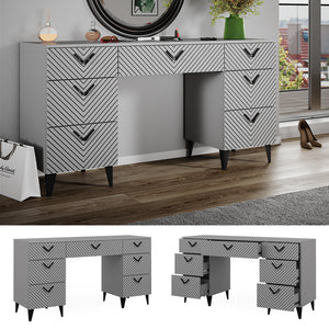 Vicco Tavolo da toeletta Grigio 150 cm senza specchio, con 7 cassetti