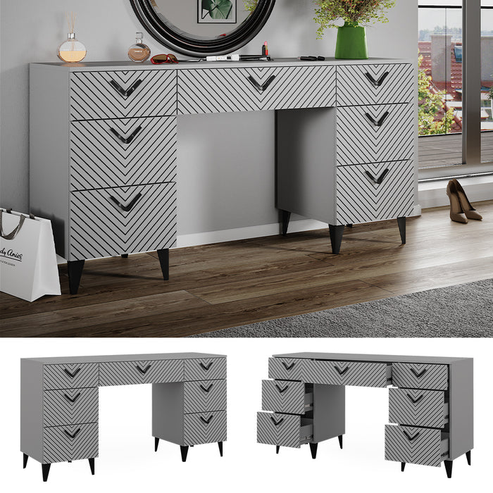 Vicco Tavolo da toeletta Grigio 150 cm senza specchio, con 7 cassetti