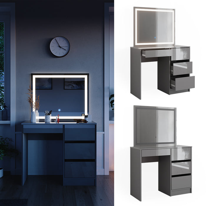 Vicco Set da tavolo per il trucco Grigio 40 cm con specchio a LED