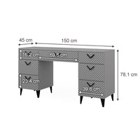 Vicco Tavolo da toeletta Grigio 150 cm senza specchio, con 7 cassetti