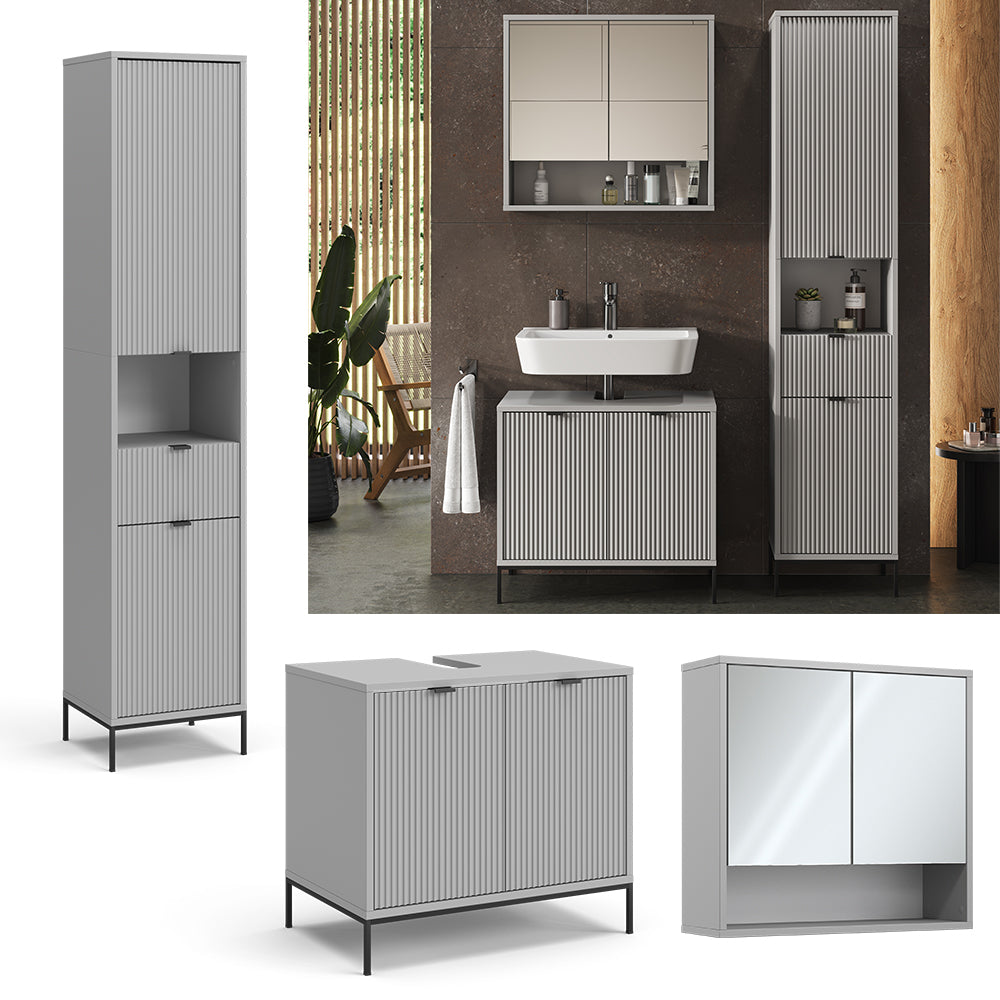 Vicco Set di mobili da bagno Grigio 3 parti, con colonna