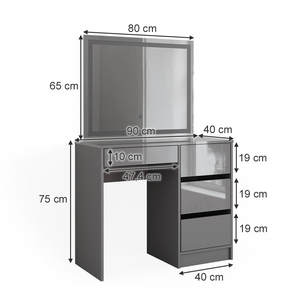 Vicco Set da tavolo per il trucco Grigio 40 cm con specchio a LED