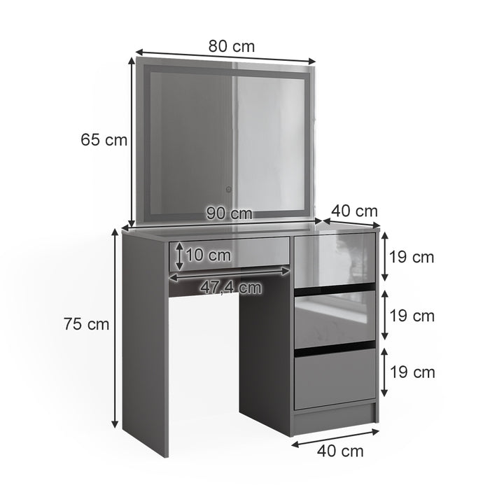 Vicco Set da tavolo per il trucco Grigio 40 cm con specchio a LED