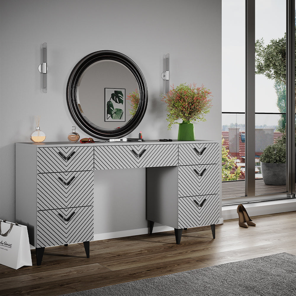 Vicco Tavolo da toeletta Grigio 150 cm senza specchio, con 7 cassetti